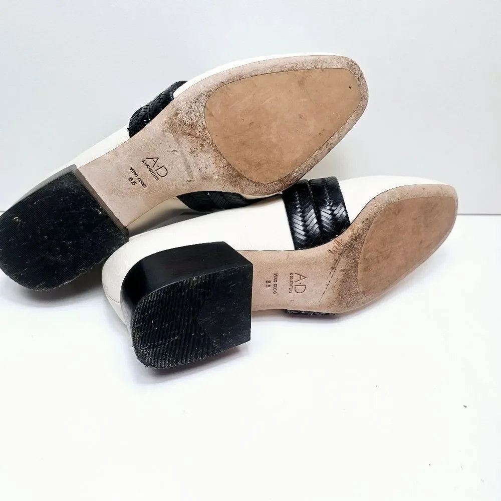 & Daughters AD Korean Braided Keeper Detail Leather Block Heel Loafers Size 8.5